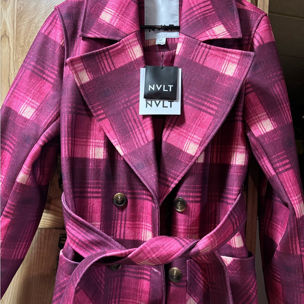 ANTHROPOLOGIE NVLT Pink Plaid Trench Coat womens size S